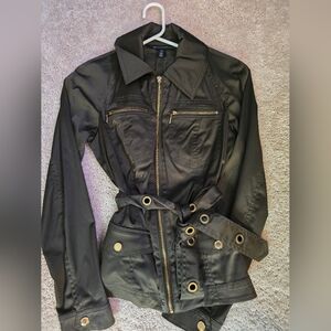 White House Black Market Black Utility Jacket with Gold Accents